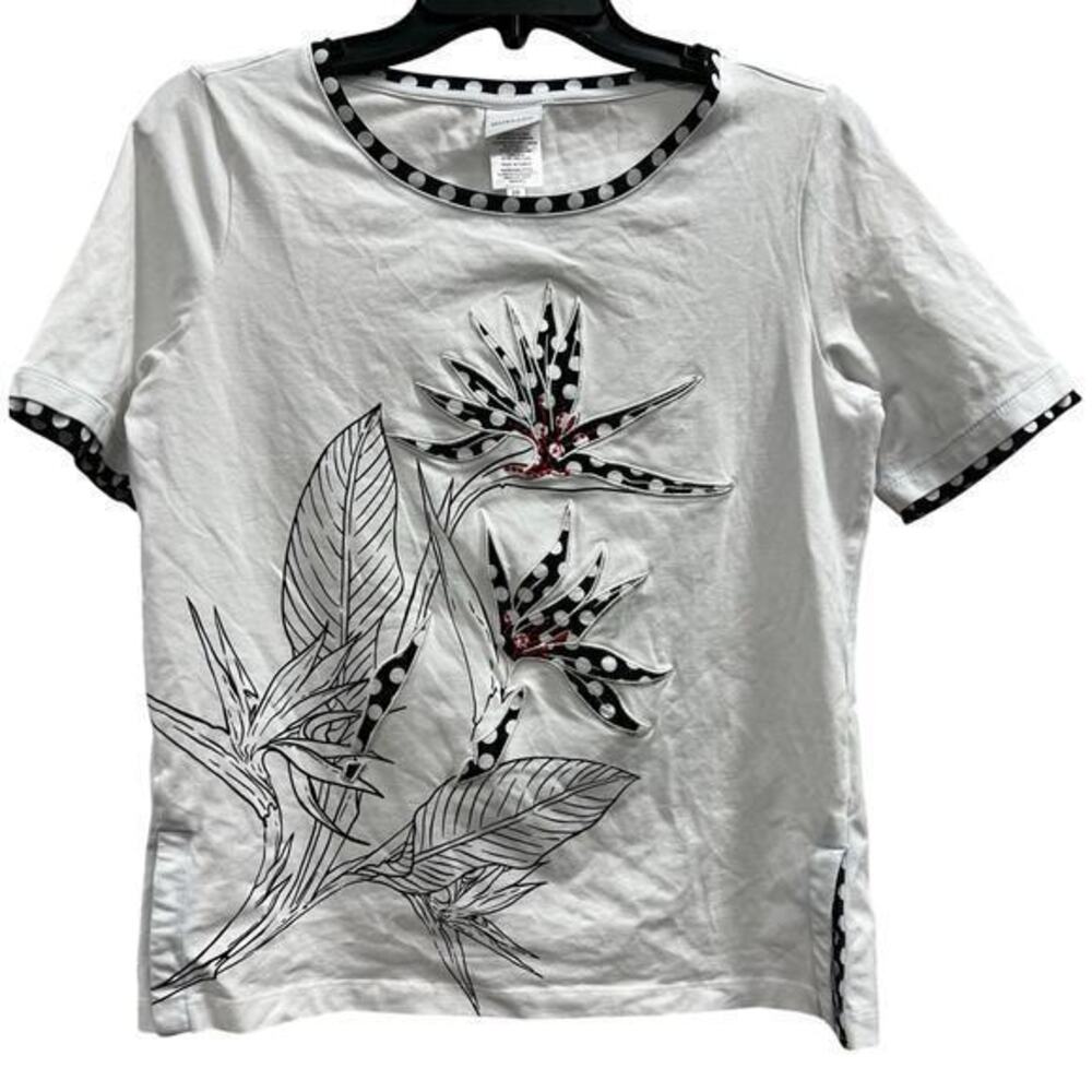 MADELEINE MODE boutique couture White embroidered floral dress tee sz 10